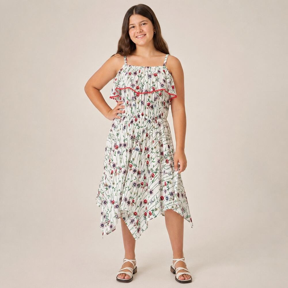 BCBGirls Floral Handkerchief Dress Girls L 14/16 Boho Cottagecore Spring